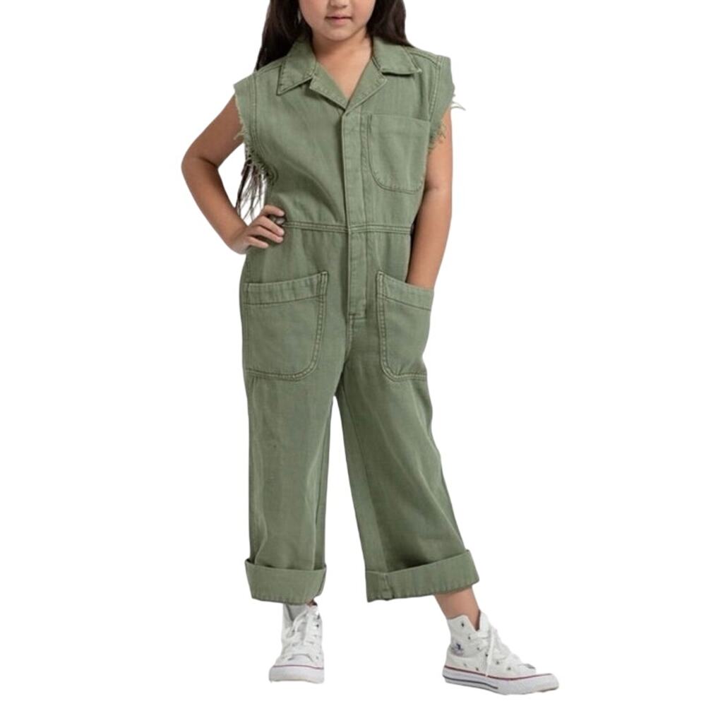 One Teaspoon Girl’s Sz 7-8 Safari Camp Military Olive Green Overalls Jumpsuit